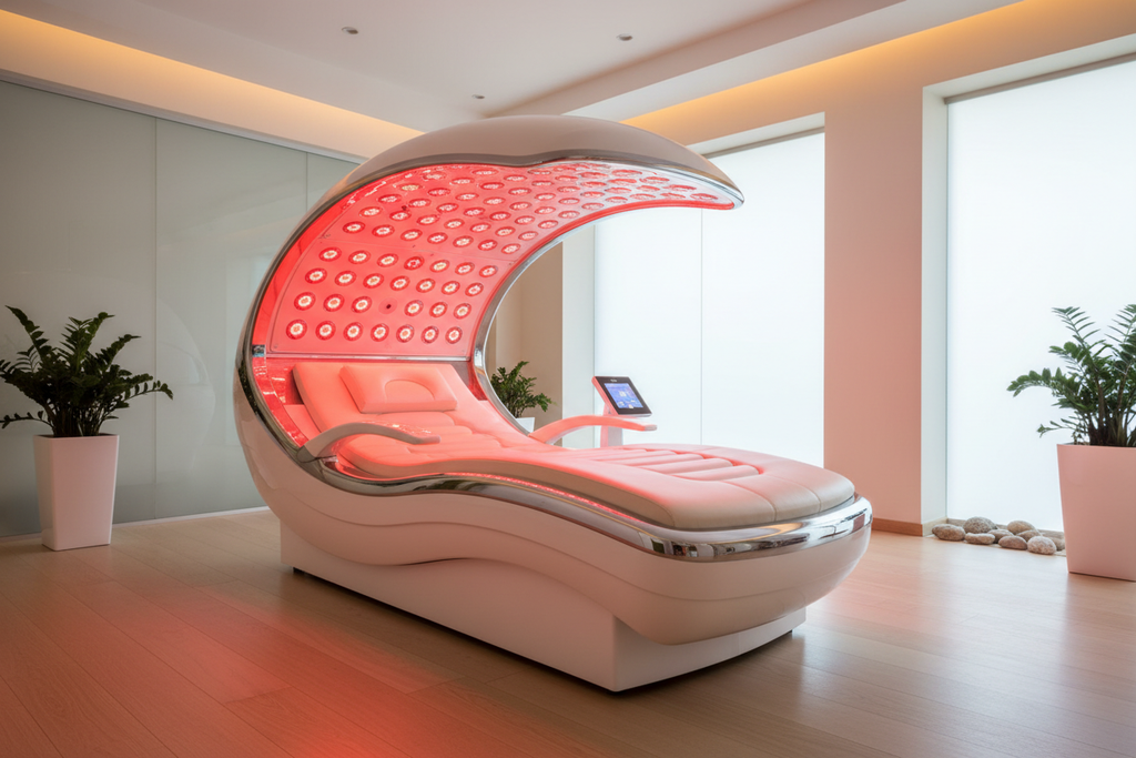 Luxury full body red light therapy bed with 360-degree LED coverage