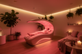 Person relaxing in luxury red light therapy bed during wellness treatment