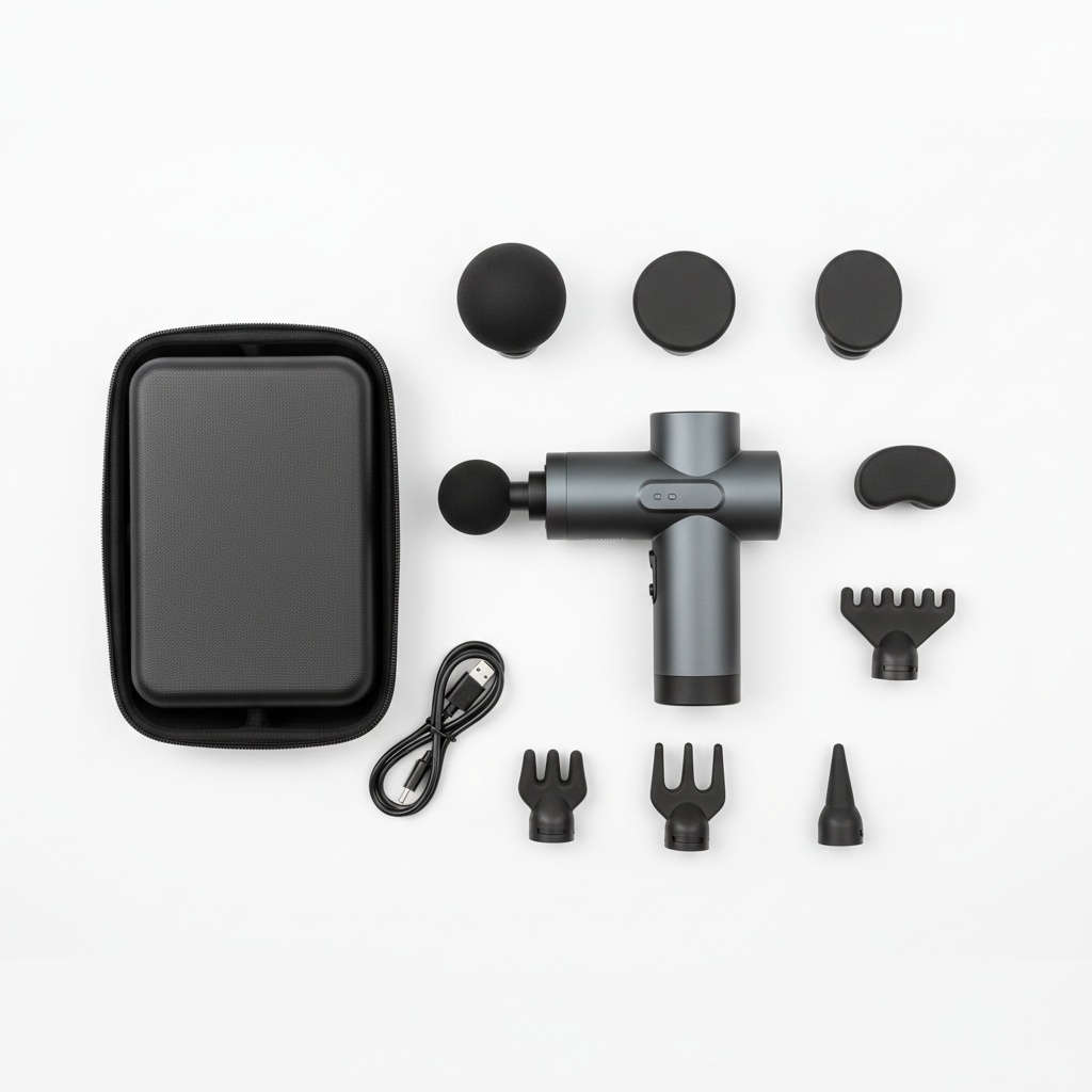 Massage gun with all 6 attachment heads and carrying case