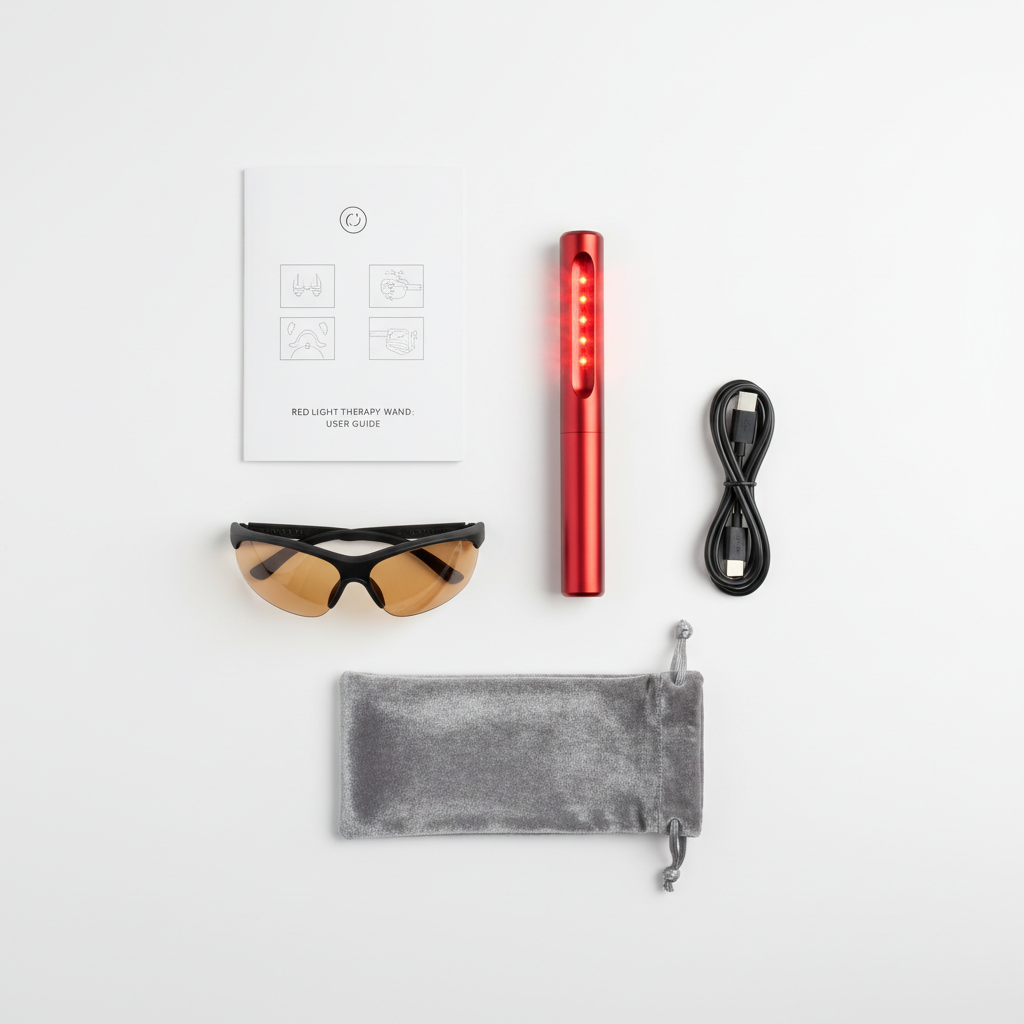 Red light therapy wand with accessories