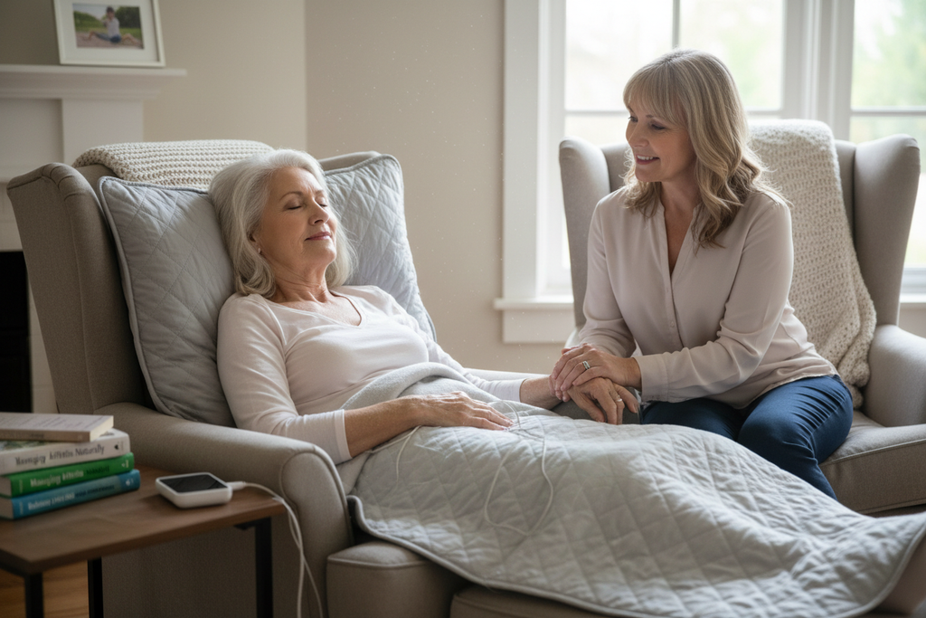 Senior using PEMF mat